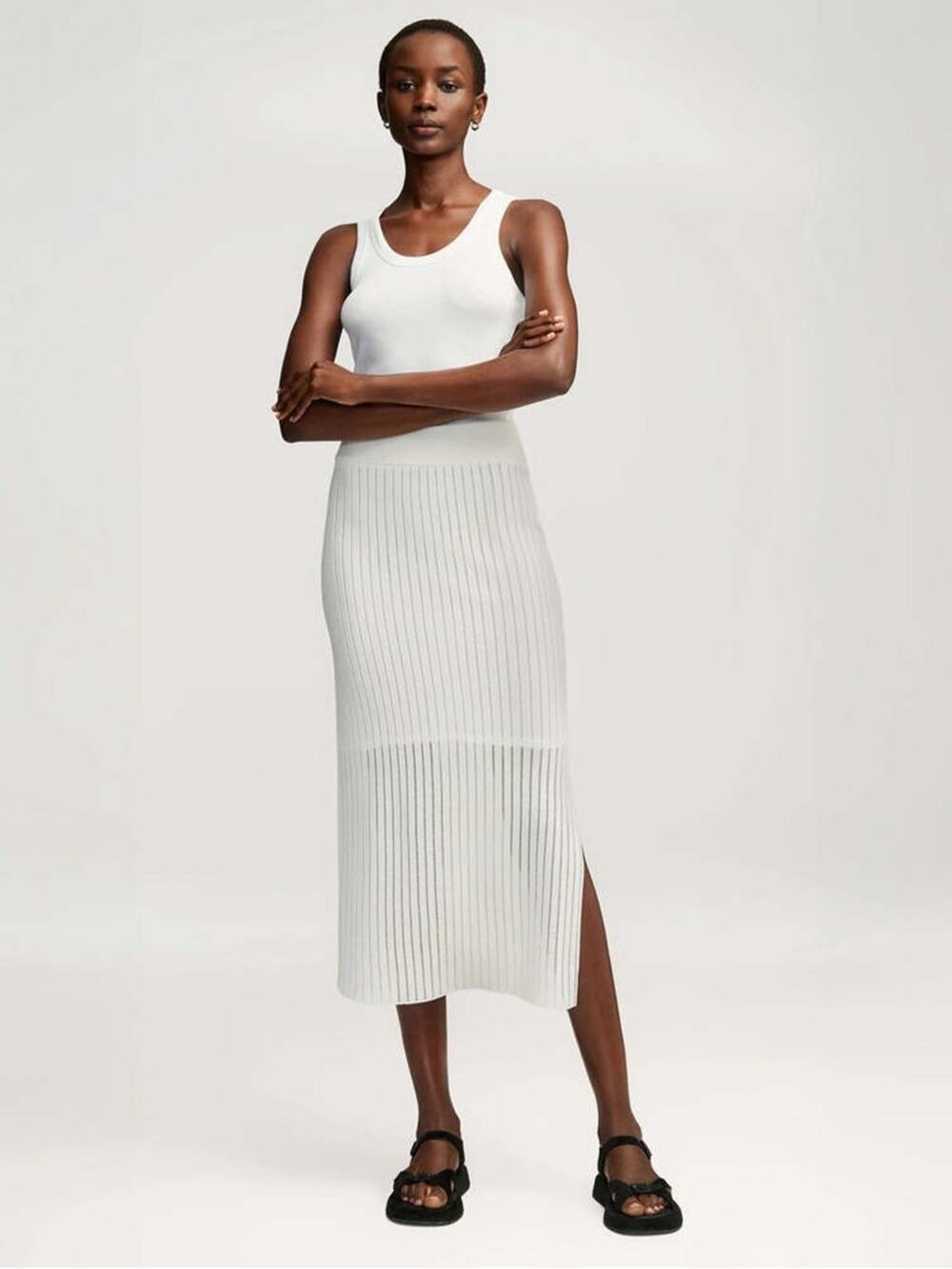 ARGENT Mercerized Cotton Knit Skirt White Small